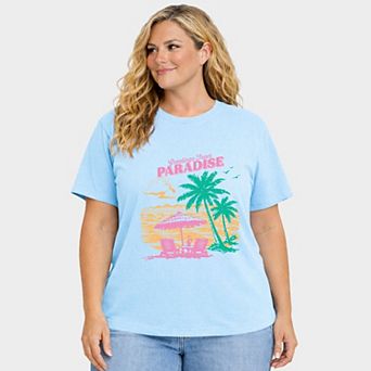 Greetings From Paradise Palm Tree - Women's Plus Sized Garment Dyed Graphic T-Shirt