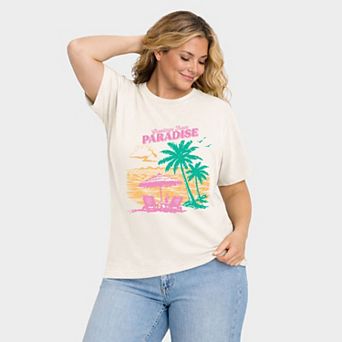 Greetings From Paradise Palm Tree - Women's Plus Sized Garment Dyed Graphic T-Shirt