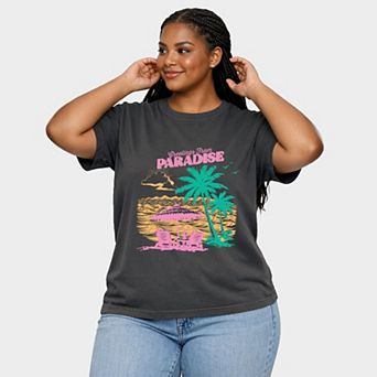 Greetings From Paradise Palm Tree - Women's Plus Sized Garment Dyed Graphic T-Shirt