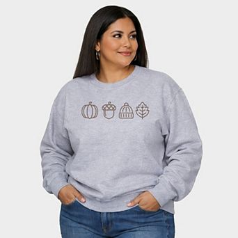 Embroidered Fall Icons - Women's Plus Sized Graphic Sweatshirt