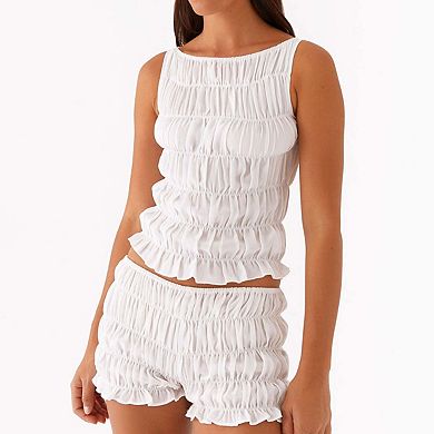 Seoria Ruched Square Neck Sleeveless Casual Relaxed Fit Top
