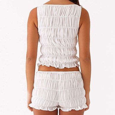 Seoria Ruched Square Neck Sleeveless Casual Relaxed Fit Top