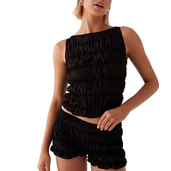 Seoria Ruched Square Neck Sleeveless Casual Relaxed Fit Top