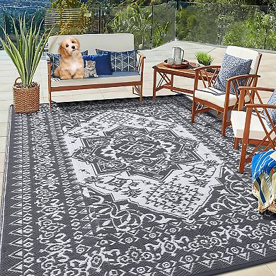 Waterproof Outdoor Patio Rug, Large Plastic Straw Rugs, Non-Slip Reversible Mat