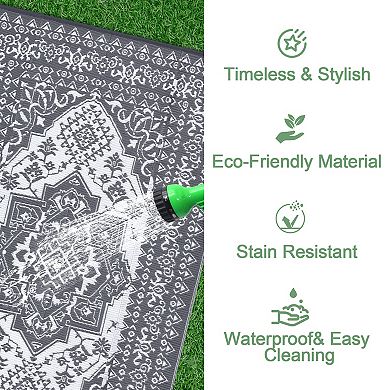 Waterproof Outdoor Patio Rug, Large Plastic Straw Rugs, Non-Slip Reversible Mat