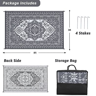 Waterproof Outdoor Patio Rug, Large Plastic Straw Rugs, Non-Slip Reversible Mat