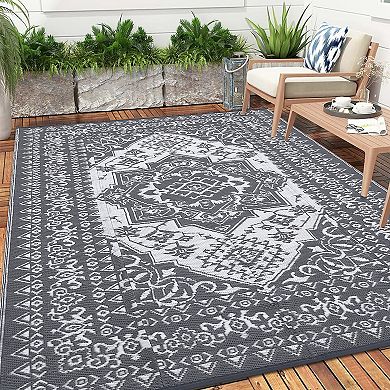 Waterproof Outdoor Patio Rug, Large Plastic Straw Rugs, Non-Slip Reversible Mat