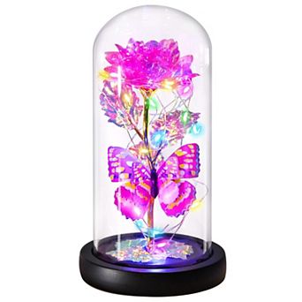 Galaxy Butterfly Rose Glass Dome Light Women Mother Birthday Christmas Couple Gift