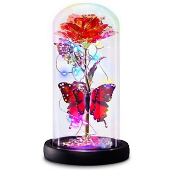 Galaxy Butterfly Rose Glass Dome Light Women Mother Birthday Christmas Couple Gift