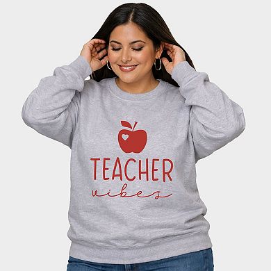 Teacher Vibes Cursive Apple - Women's Plus Sized Graphic Sweatshirt
