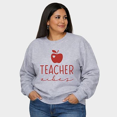 Teacher Vibes Cursive Apple - Women's Plus Sized Graphic Sweatshirt