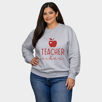 Teacher Vibes Cursive Apple - Women's Plus Sized Graphic Sweatshirt