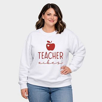 Teacher Vibes Cursive Apple - Women's Plus Sized Graphic Sweatshirt