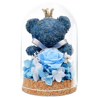 Preserved Rose Glass Dome Bear Women Mother Birthday Christmas Couple Gift