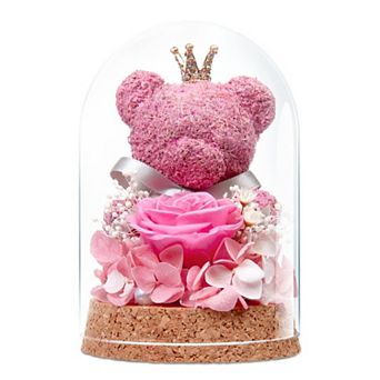 Preserved Rose Glass Dome Bear Women Mother Birthday Christmas Couple Gift