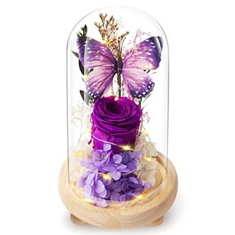 Forever Flowers Preserved Roses Light Glass Dome Women Mother Birthday Christmas Couple Gift