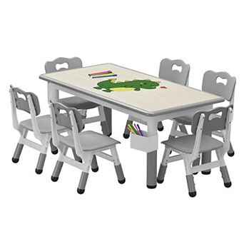 Kids Table and Chair Sets, Height Adjustable Kids Activity Table and 6 Chairs with Wipe