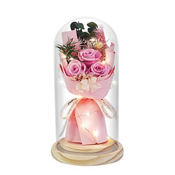 Preserved Rose Glass Dome LED Women Mother Birthday Christmas Couple Gift