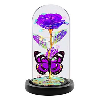 Rose Glass Flower Galaxy Crystal Light Dome Butterfly Women Mother Birthday Christmas Couple Gift
