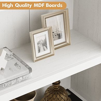 Arched Wooden Bookshelf with Doors, Rustic Display Storage Rack for Home Office Living Room