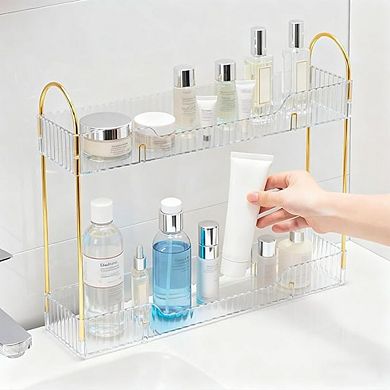 2-Tier Slim Countertop Organizer with Clear Trays for Skincare Storage