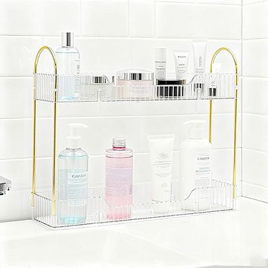 2-Tier Slim Countertop Organizer with Clear Trays for Skincare Storage