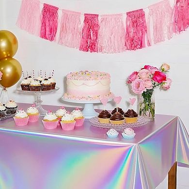 Iridescent Plastic Tablecloth, Disposable, Birthday Party, Rectangle