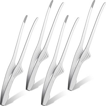 4 pc Stainless Steel BBQ Tongs Set with Non-Slip Grip & Stand for Cooking, BBQ, Buffet