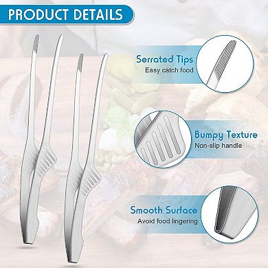4-Piece Stainless Steel BBQ Tongs Set with Non-Slip Grip & Stand for Cooking, BBQ, Buffet