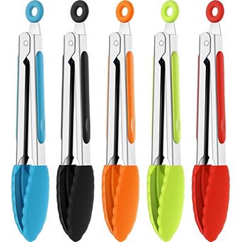 5-Pack 7" Mini Silicone Tongs for Cooking, BBQ, Salad & Serving - Multi-Color
