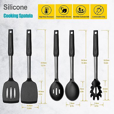 5-Piece Silicone Kitchen Utensil Set, Heat-Resistant Spatulas & Spoons, Stainless Steel Handles