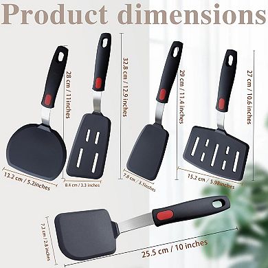 5-Pack Heat-Resistant Silicone Spatula Set for Nonstick Cookware, Dishwasher Safe