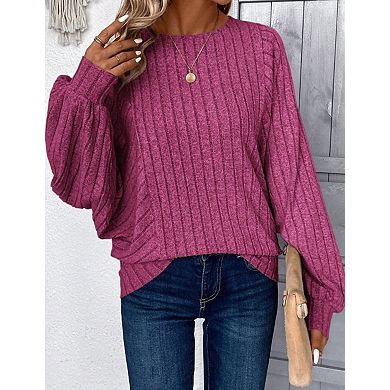 Womens Oversized Long Sleeve Crewneck Ribbed Knit Sweater