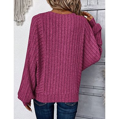 Womens Oversized Long Sleeve Crewneck Ribbed Knit Sweater