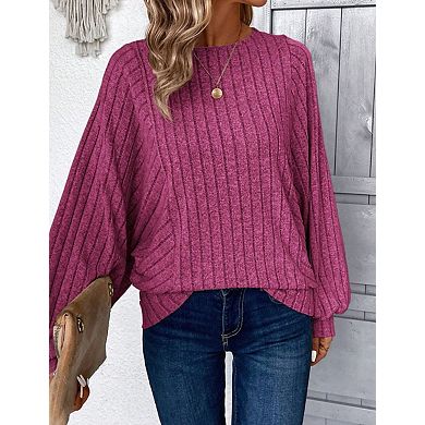 Womens Oversized Long Sleeve Crewneck Ribbed Knit Sweater