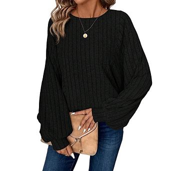 Womens Oversized Long Sleeve Crewneck Ribbed Knit Sweater