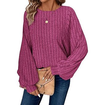 Womens Oversized Long Sleeve Crewneck Ribbed Knit Sweater