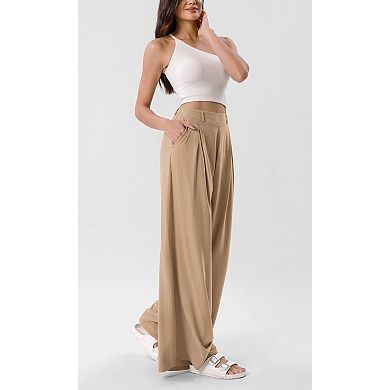 Women's Lightweight High Waisted Wide Leg Pants with Side Pockets