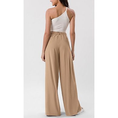 Women's Lightweight High Waisted Wide Leg Pants with Side Pockets