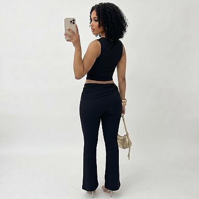 Women's Sleeveless Crew Neck Top and Pants Set