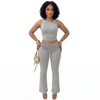 Women's Sleeveless Crew Neck Top and Pants Set