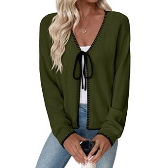 Women's Lightweight V Neck Long Sleeve Cardigan Tie Closure