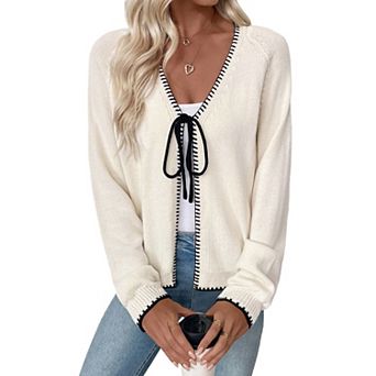 Women's Lightweight V Neck Long Sleeve Cardigan Tie Closure