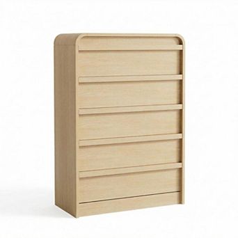 5-Drawer Tall Dresser, Vertical Wooden Chest of Drawers with Round Handles for Bedroom Storage