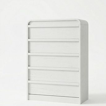 5-Drawer Tall Dresser, Vertical Wooden Chest of Drawers with Round Handles for Bedroom Storage
