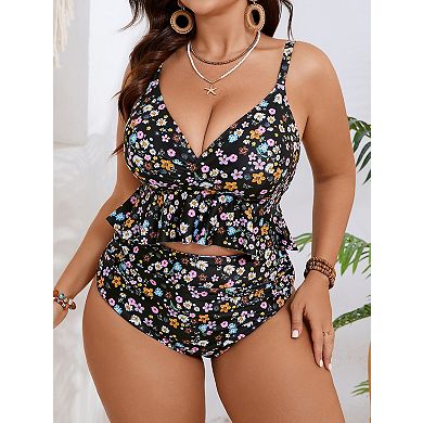 Women's Plus Size Two Piece Swimsuit V Neck Adjustable Spaghetti Straps