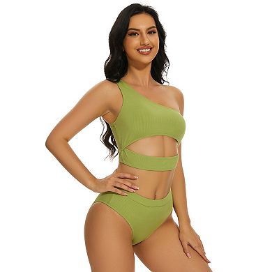 Women's One Shoulder Two Piece Swimsuit Set