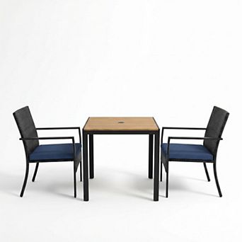 3 pc Wicker Patio Dining Set Outdoor Bistro Furniture with Umbrella Hole Table & Soft Cushions