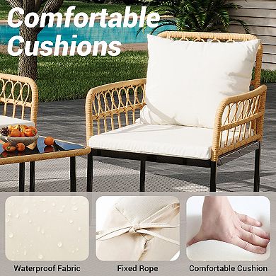 4-Piece Outdoor Wicker Patio Sofa Set with Loveseat, Armchairs and Coffee Table
