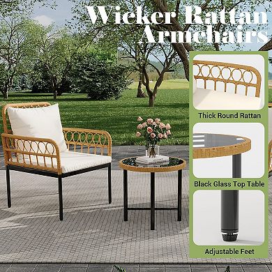 4-Piece Outdoor Wicker Patio Sofa Set with Loveseat, Armchairs and Coffee Table